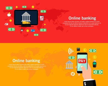 Online ve mobil bankacılık. Vektör çizim, düz tasarım.