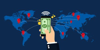 Mobile Payments Around The World Infographic. Vector Illustration, Flat Design. clipart