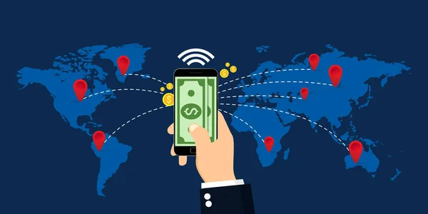 Paiements Mobiles Dans Monde Infographie Illustration Vectorielle Conception Plate — Image vectorielle