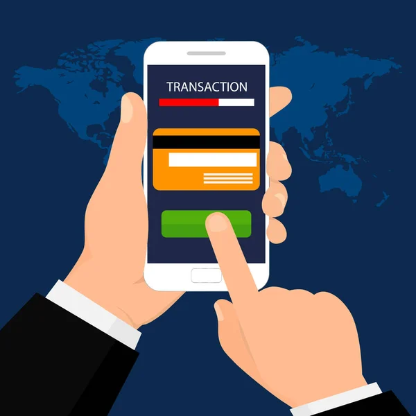 Transakce Peněz Mobilní Platby Mobilní Bankovnictví Vektorová Ilustrace Plochý Design — Stockový vektor