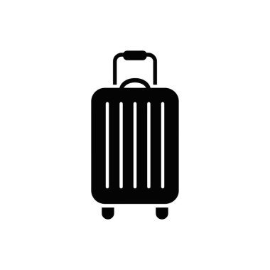 Tekerlekli siyah valiz çantası ve beyaz arka planda izole edilmiş simge, seyahat, tatil ve tatil tasarımları ve yaratıcı projeler için mükemmel..