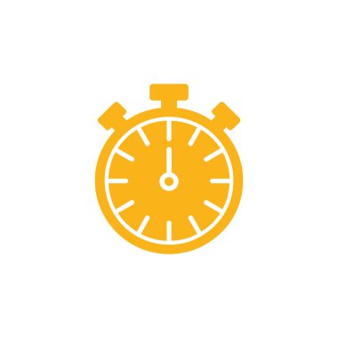 Beyaz arka planda sarı kronometre simgesi, zamanı, hızı ve teslim tarihlerini etkili bir şekilde temsil ediyor. Çeşitli tasarım projelerinde ve uygulamalarda kullanılabilir.