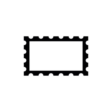 Beyaz arkaplanda izole edilmiş siyah posta pulu çerçeve simgesi, grafik tasarımı için minimalist vektör illüstrasyonu, basit vektör ve yaratıcı projeler.