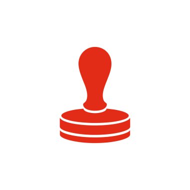 Belge doğrulaması için sapı olan izole bir kırmızı kauçuk damga simgesi beyaz bir arkaplanda gösterilir, açık ve basit bir tasarım gösterir.