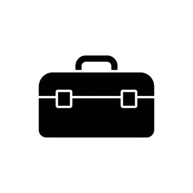 Beyaz arkaplanda vektör illüstrasyonuna sahip siyah araç kutusu simgesi. Grafik tasarımı, web tasarımı, kullanıcı arayüzü ve diğer yaratıcı projeler için mükemmel.