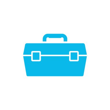 Beyaz arkaplanda basit mavi araç kutusu simgesi, çeşitli grafik tasarım uygulamaları, tasvir ekipmanları veya inşaat ihtiyaçları için ideal bir vektör illüstrasyonu.