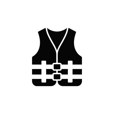 Beyaz arka planda siyah can yeleği simgesi, emniyet kemeri gösteriyor. Tekne gezisi, su güvenliği veya acil durum hazırlığı ile ilgili projeler için kullanışlı.