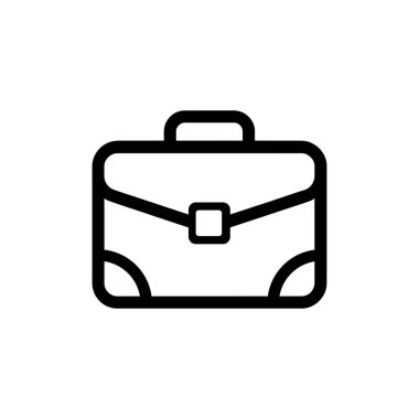 Beyaz arkaplanda siyah-beyaz evrak çantası simgesi, iş, iş ve mesleki temsili simgeleyen basit, net bir taslak biçiminde.