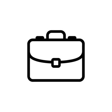 Beyaz arka planda izole edilmiş siyah ana hatlı evrak çantası simgesi, işi, seyahati veya profesyonel eşyaları simgeliyor. Çeşitli uygulamalar için uygun temiz tasarım.