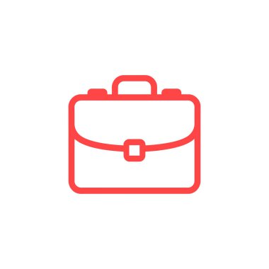 İş ve finans kavramını, mesleki görünümü ve iş kullanımına uygunluğu temsil eden beyaz arkaplan üzerine kırmızı evrak çantası ana hatlı vektör simgesi.