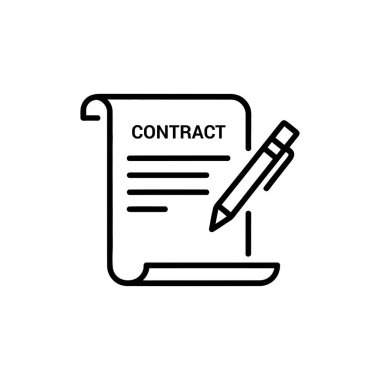 İş, anlaşma, yasal belge ve iş tasarımlarında kullanılmak üzere izole edilmiş imza için beyaz arkaplan üzerinde kalem simgesi ile sözleşme.