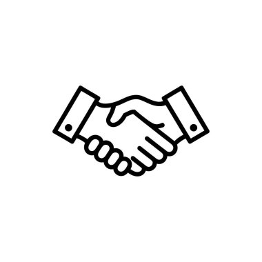 Beyaz bir arkaplanda, modern ve temiz bir tasarım ile anlaşma, iş ortaklığı, anlaşma ve işbirliği kavramlarını temsil eden bir el sıkışma ikonu çizimi.
