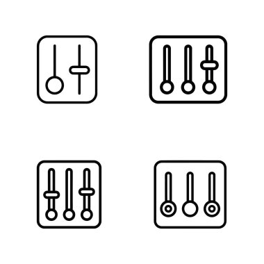 Ses karıştırıcı konsol kaydıracı, müzik üretimi için beyaz arkaplan üzerinde eşitleyici ve ses karıştırıcı arayüzü unsurları içeren çizgi simgesi biçimi belirledi.