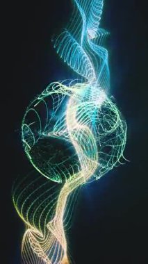 Işık çizgileri kıvrılır ve karanlık bir arkaplanda küresel bir şekil yaratır. Işıklar soyut bir şekilde hareket ediyor. Telefonlar için dikey duvar kağıtları