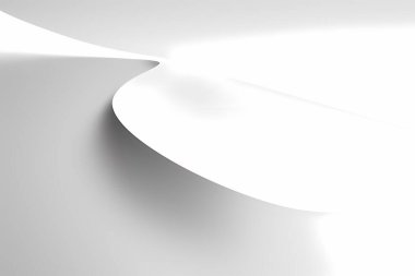 Pürüzsüz nesnelerle dolu beyaz bir iç. 3d illüstrasyon.