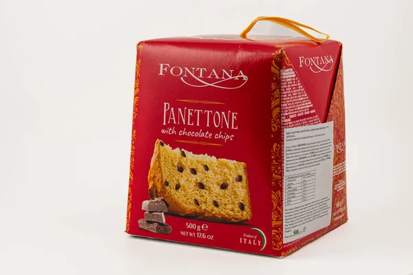 Ukraine Lviv 20.08.25This delicious panettone features chocolate chips and is packaged in vibrant red and gold, showcasing Italian craftsmanship and festive flair for celebrations.