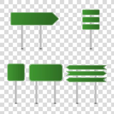 Yol işaretleri boş. Yönlendirme için vektör yeşil levha işaret şablonları