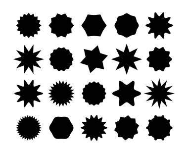 Siyah yıldız patlaması rozetleri ayarlandı. Boş indirimler fiyat etiketleri sunar. Güneş patlaması fiyat etiketleri.