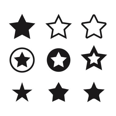 Yıldız simgeleri. Parıltılar, parlayan patlama. Vektör sembolleri beyaz arka planda izole yıldız