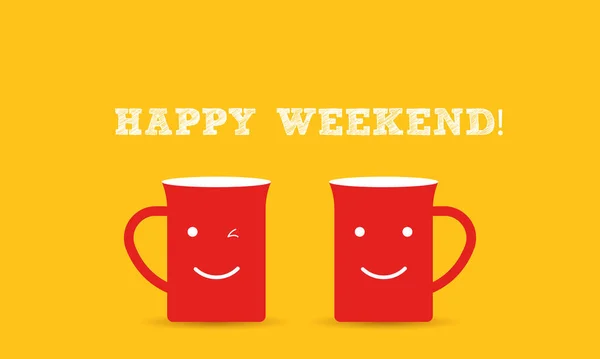 Zwei Rote Kaffeebecher Mit Einem Lächelnden Gesicht Auf Gelbem Hintergrund — Stockvektor
