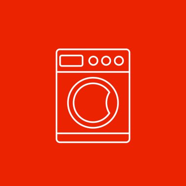 Kırmızı arkaplanda Yıkama Makinesi İlgili Vektör Satırı Simgesi