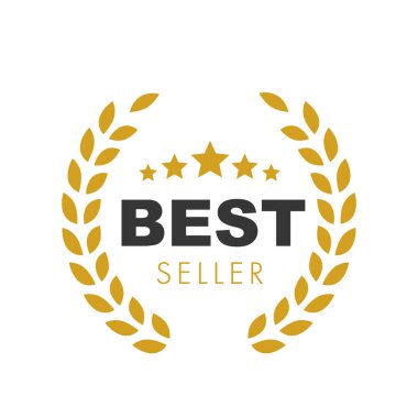 Beyazın en çok satan rozet logosu tasarımı. Stok vektörü
