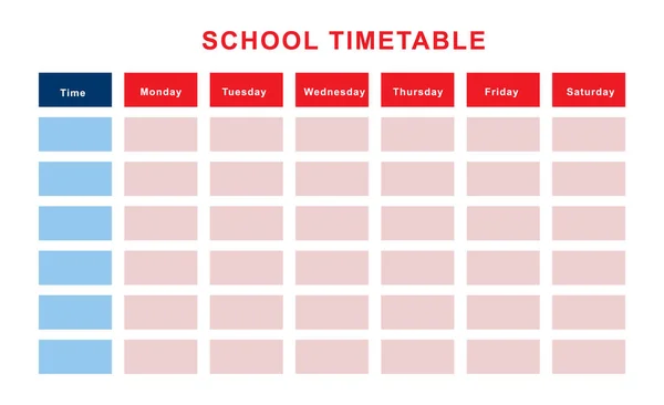 School Timetable Weekly Curriculum Design Template Scalable Vector Graphic — Stock Vector