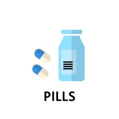 Beyaz arka planda ilaç ve şişe simgeleri