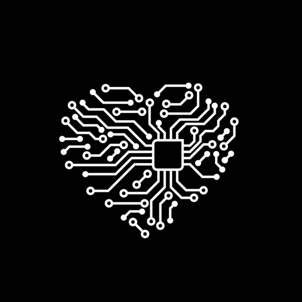 Kalbi olan bir vektör devre kartı. Valentine teknoloji kartviziti