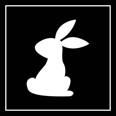 Siyah üzerine izole edilmiş beyaz sevimli tavşan karakteri. Vektör. Paskalya tebrik kartı.