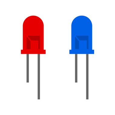 Beyaz arkaplanda kırmızı ve mavi renkli simge. Yol gösterici. ışık yayan diyot.