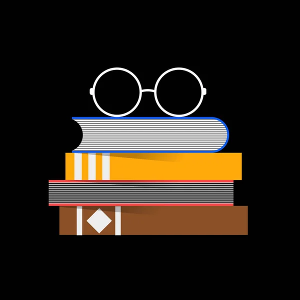 Ilustração Vetorial Óculos Livros Pilha Superior — Vetor de Stock