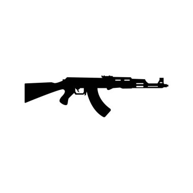 AK47 simgesi. Kalaşnikof makineli tüfek siyah siluet. Vektör illüstrasyonu.