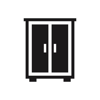 Beyaz arkaplanda izole edilmiş siyah katı düz tasarım ikonunda dolap vektör simgesi