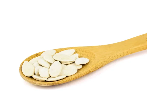 Wooden Spoon Pumpkin Seeds Isolated White Background Natural Food — Stock Photo, Image