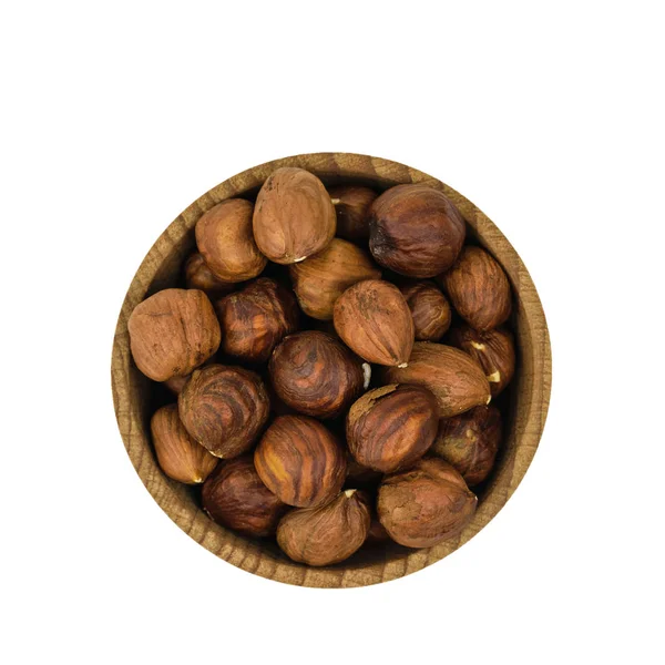 Wooden Bowl Hazelnuts Isolated White Background Natural Diet Vegetarian Food — Stock Photo, Image