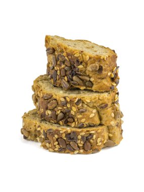 Üç parça beyaz bir arka plan üzerinde izole kaba un dan ekmek yığını. Diyet için kaba un dan ev yapımı kekler.