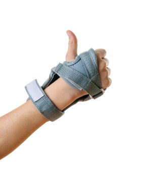 Çocuk bir el tüm iyi olduğunu gösterir. Tahıl balyaları muhafaza için aksesuarlar.