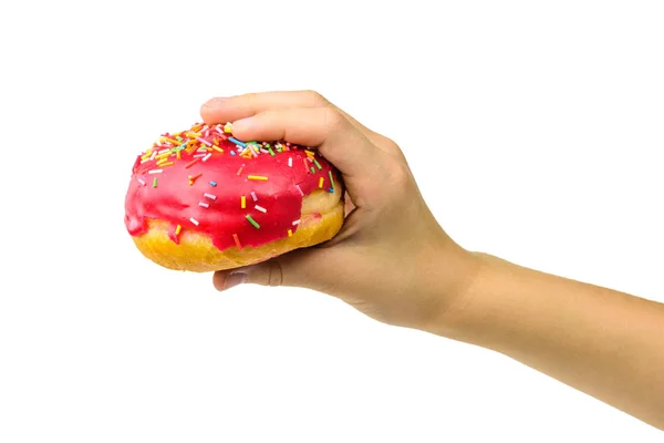 Dos rosquillas frescas de cristal rojo sobre una mesa de madera negra . —  Fotos de Stock