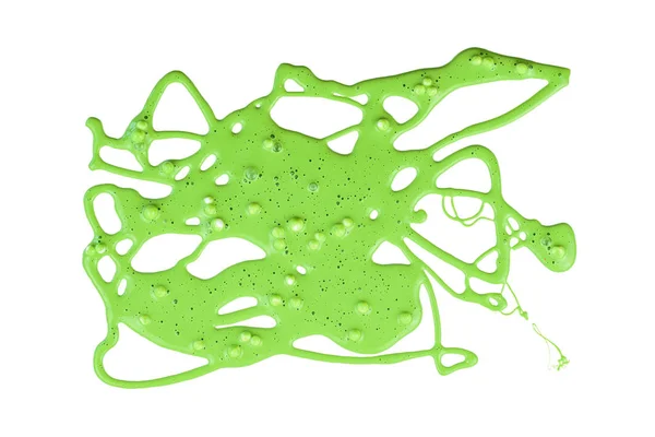 Losowo rozlany zielony szlam wyizolowany na białym tle. Płaski lay. — Zdjęcie stockowe