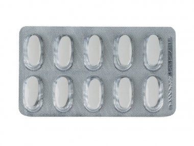 Beyaz arka plan üzerinde izole beyaz hapları ile Parlak paket.