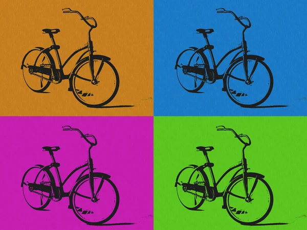 Afbeelding van een fiets in pop-art stijl in vier kleuren. — Stockfoto