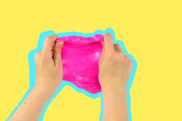 White Slime in Child Hands on Pink Background. Stock Image - Image of blue,  little: 163880461
