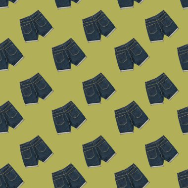 Arka tarafta yatan denim şort dikişsiz desen. Şık unisex giyim.