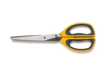 Beyaz arka planda izole edilmiş çoklu bıçaklı mutfak makası.