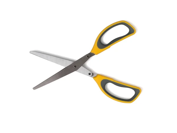 Kitchen scissors with black and yellow handles isolated on a white background. — Stock Photo, Image