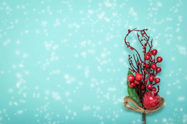 눈 위에 사과와 열매가 달린 나무의 크리스마스 배경. — 스톡 사진