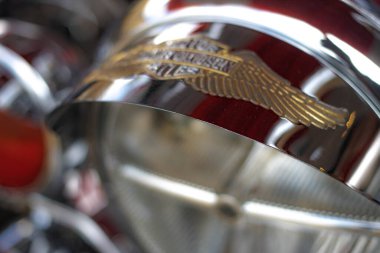 Jakarta, Endonezya - 23 Eylül 2025: Harley Davidson motosikletinin yakın plan fotoğrafı.