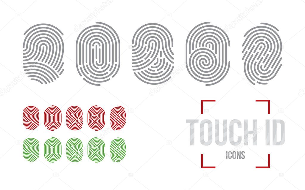 Touch ID icons set, fingerprint scanning identification system
