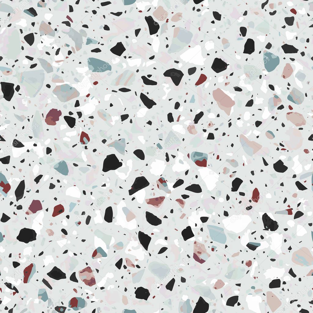 Terrazzo flooring vector seamless pattern in gray colors